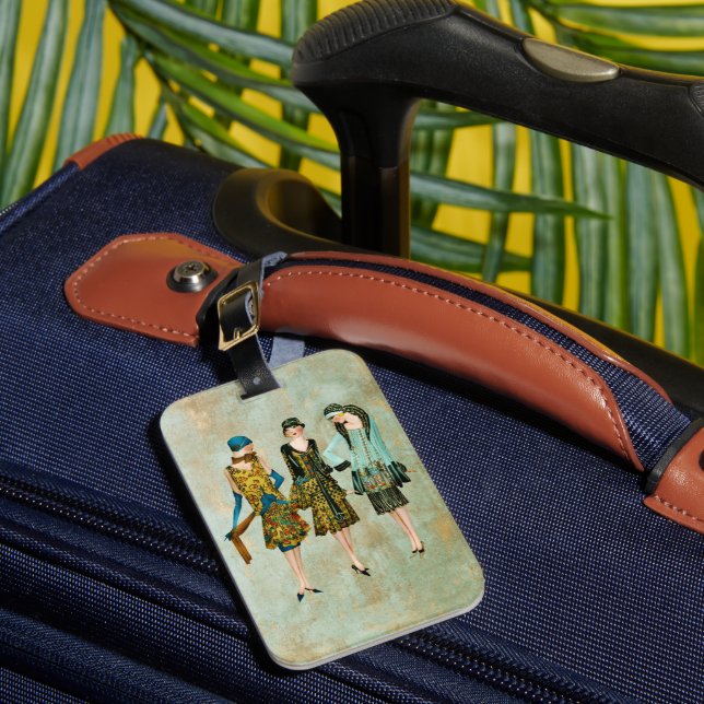 Vintage 1930's Fashion Illustration Luggage Tag (Front Insitu 1)