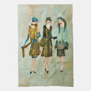 Vintage 1930's Fashion Illustration Tea Towel