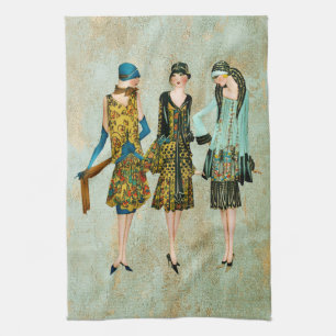 Vintage 1930's Fashion Illustration Tea Towel