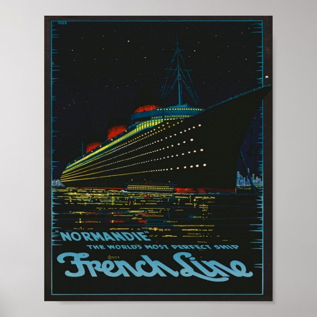 Vintage 1930's French Line Steamship Cruise Ocean  Poster (Front)