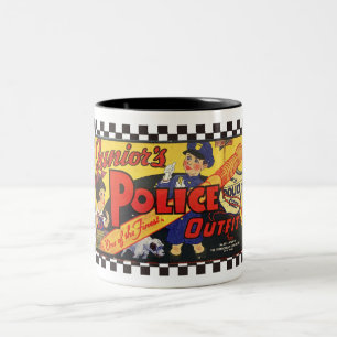 VINTAGE 1930S JUNIOR POLICE OUTFIT BOX COVER Two-Tone COFFEE MUG