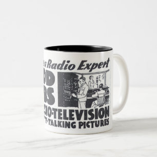 VINTAGE 1930S LEARN RADIO/TELEVISION AD Two-Tone COFFEE MUG