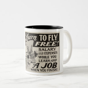 VINTAGE 1930S LEARN TO FLY! AD Two-Tone COFFEE MUG