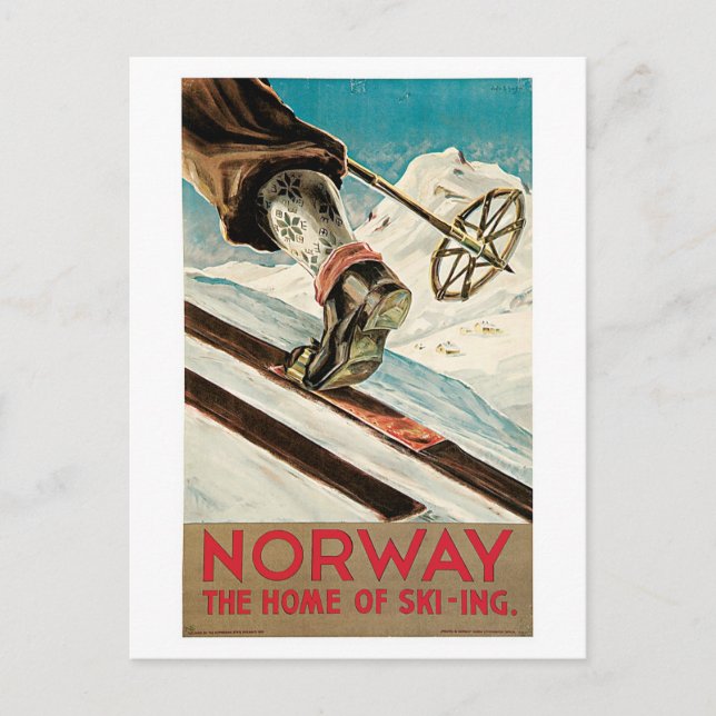 Vintage 1930s Norway ski travel ad Postcard (Front)