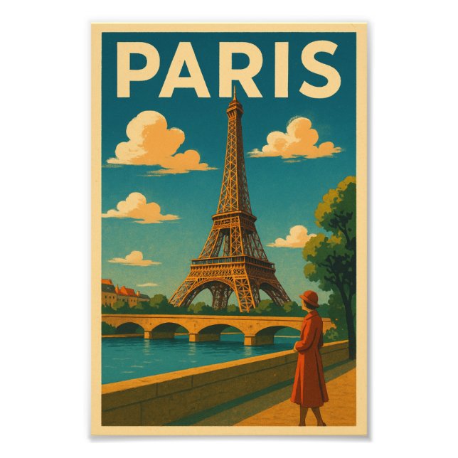 Vintage 1930s Paris Travel Poster Eiffel Tower (Front)