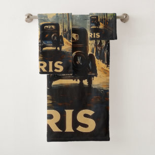 Vintage 1930s Paris Travel Poster Eiffel Tower Bath Towel Set
