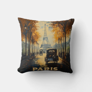 Vintage 1930s Paris Travel Poster Eiffel Tower Cushion