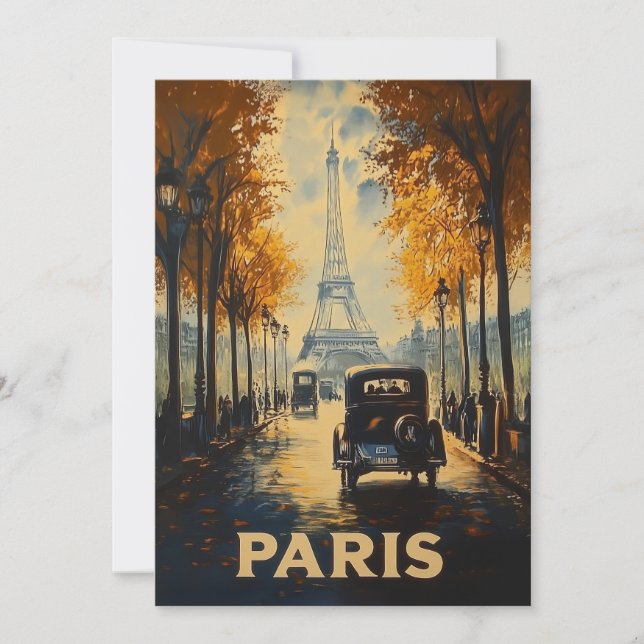 Vintage 1930s Paris Travel Poster Eiffel Tower Invitation (Front)