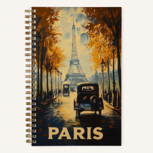 Vintage 1930s Paris Travel Poster Eiffel Tower Notebook