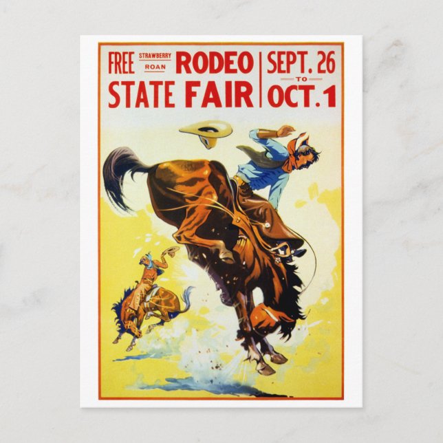Vintage 1930s Rodeo Poster Restored Postcard (Front)