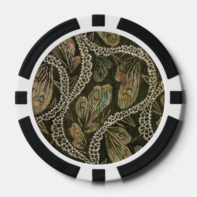 Vintage 1930s Textile Peacock Lace Pattern Poker Chips (Front)