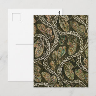 Vintage 1930s Textile Peacock Lace Pattern Postcard