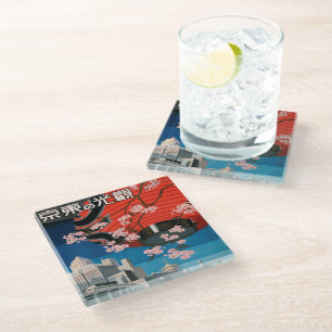 Vintage 1930s Tokyo Japan Travel Poster Glass Glass Coaster