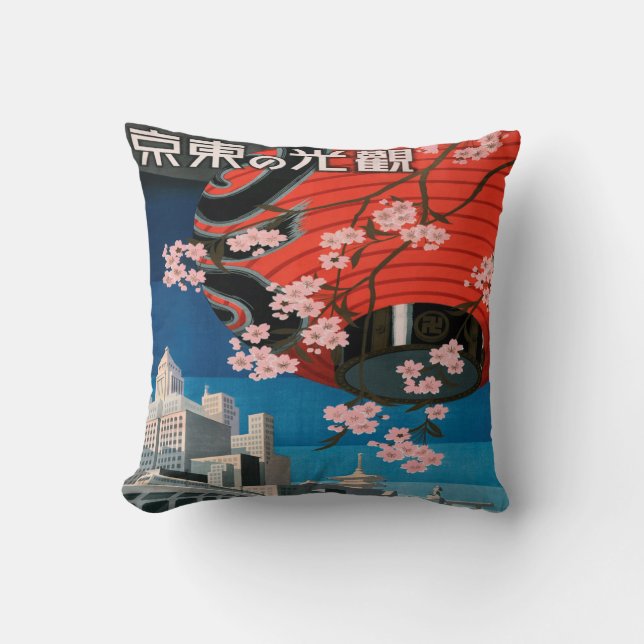Vintage 1930s Tokyo Japan Travel Poster Souvenir Cushion (Front)