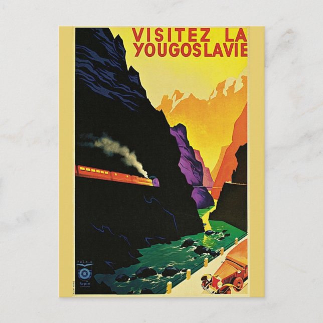 Vintage 1930s Visit Yugoslavia Tourist Travel Art Postcard (Front)