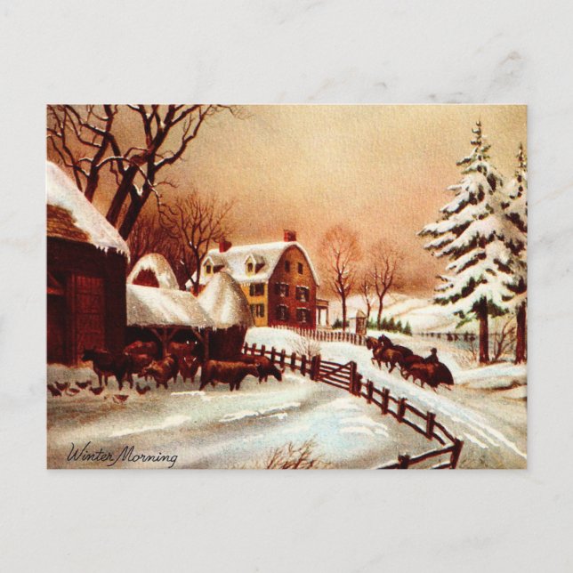 Vintage 1930s Winter Country Scene Postcard (Front)