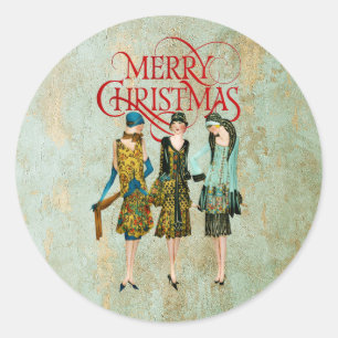 Vintage 1930's Women Christmas Greeting Classic Round Sticker