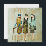 Vintage 1930's Women Christmas Greeting Holiday Card<br><div class="desc">Vintage 1930's Fashion Illustration over gold and green old paper Christmas Greeting</div>