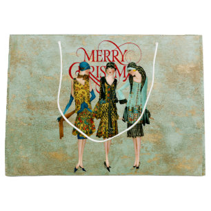 Vintage 1930's Women Christmas Greeting Large Gift Bag