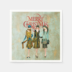 Vintage 1930's Women Christmas Greeting Napkin