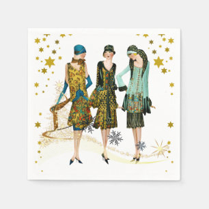 Vintage 1930's Women Christmas Greeting Napkin