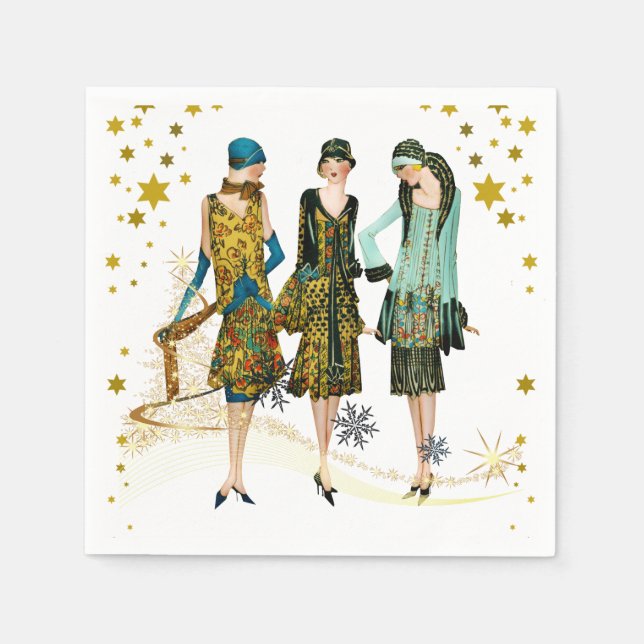 Vintage 1930's Women Christmas Greeting Napkin (Front)