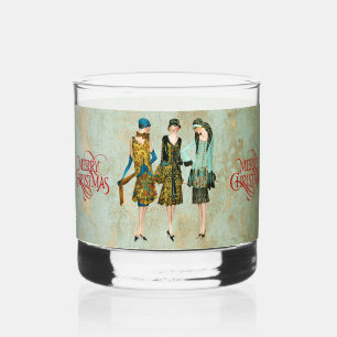 Vintage 1930's Women Merry Christmas Whiskey Glass