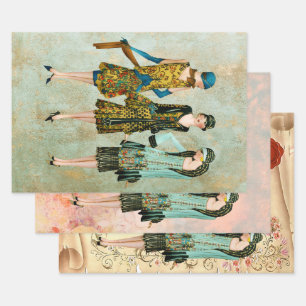 Vintage 1930's Women Shabby Chic Backgrounds Wrapping Paper Sheet