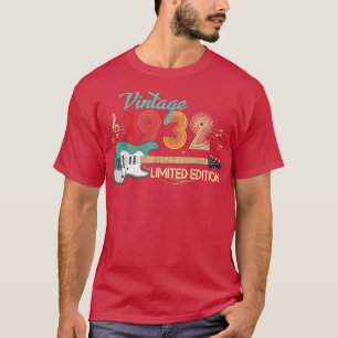 Vintage 1932 Birthday gifts, Guitar lovers 90th Bi T-Shirt