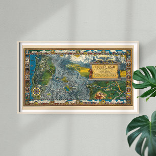 Vintage 1932 Oregon Trail Restored Extra Large Map Poster