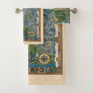 Vintage 1932 Oregon Trail Restored Map Bath Towel Set
