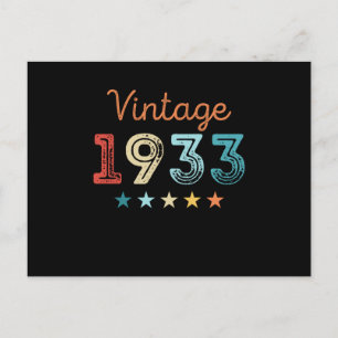 Vintage 1933 90th Birthday Retro Gift 90 year old Postcard