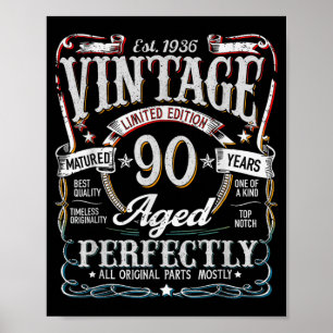 Vintage 1936 90th Birthday Gift Men Women 90 Year Poster