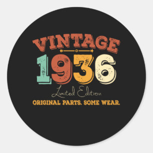 Vintage 1936 Original Parts Funny Birthday Gift Classic Round Sticker