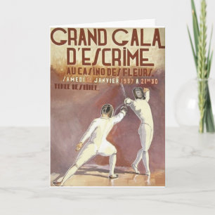 Vintage 1937 Fencing Tournament Note Card
