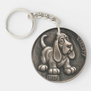 Vintage 1937 Hobo Nickel Basset Hound Dog Key Ring