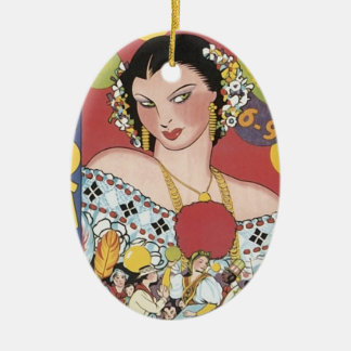 Vintage 1937 Panama Carnaval Woman Ceramic Tree Decoration