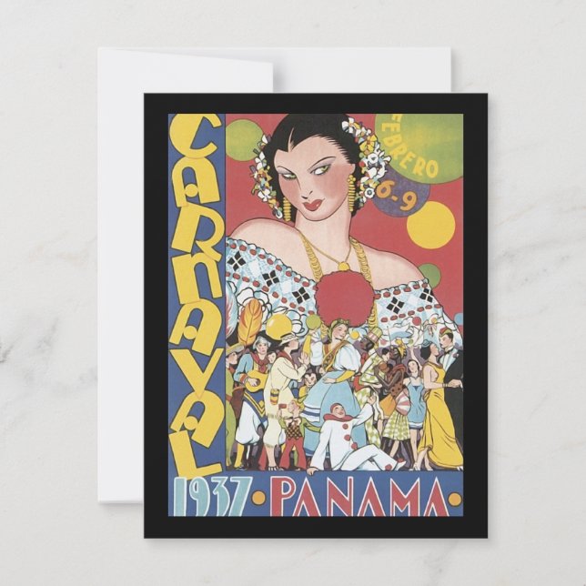 Vintage 1937 Panama Carnaval Woman Invitation (Front)