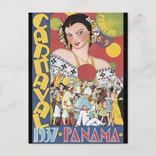 Vintage 1937 Panama Carnaval Woman Postcard (Front)