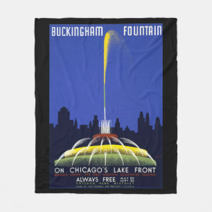 Vintage 1939 Poster, Chicago’s Buckingham Fountain Fleece Blanket