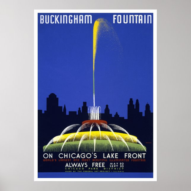 Vintage 1939 Poster, Chicago’s Buckingham Fountain Poster (Front)