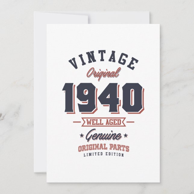 Vintage 1940 Born in 1940 Retro Birthday Gift Invitation (Front)