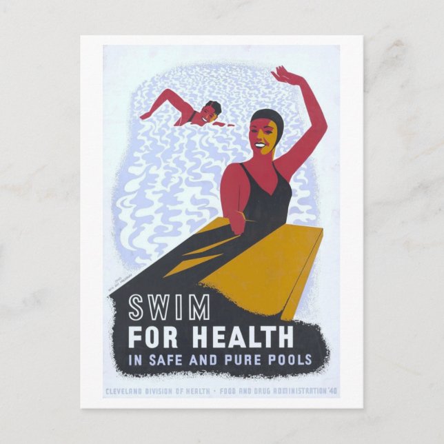 Vintage 1940 WPA Poster: Swimming Postcard (Front)