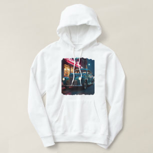 Vintage 1940s Classic Car Under Neon Lights  Hoodie