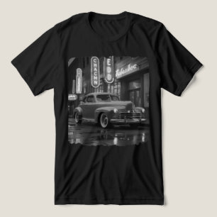 Vintage 1940s Classic Car Under Neon Lights Tri-Blend Shirt