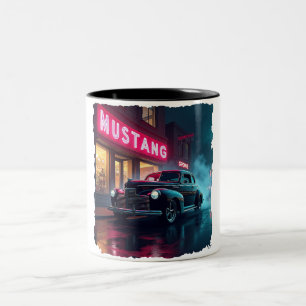 Vintage 1940s Classic Car Under Neon Lights  Two-Tone Coffee Mug