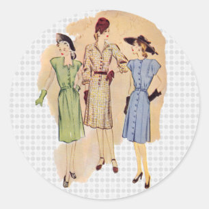 Vintage 1940s Fashion Classic Round Sticker
