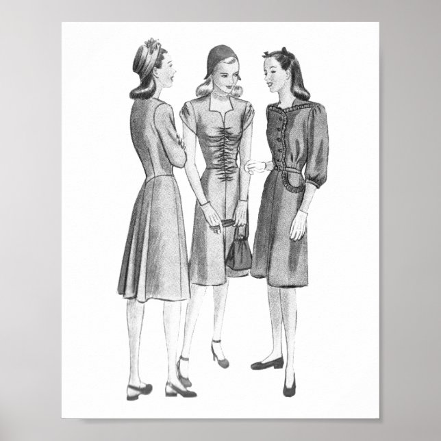 Vintage 1940s Fashion V2 BW Poster (Front)