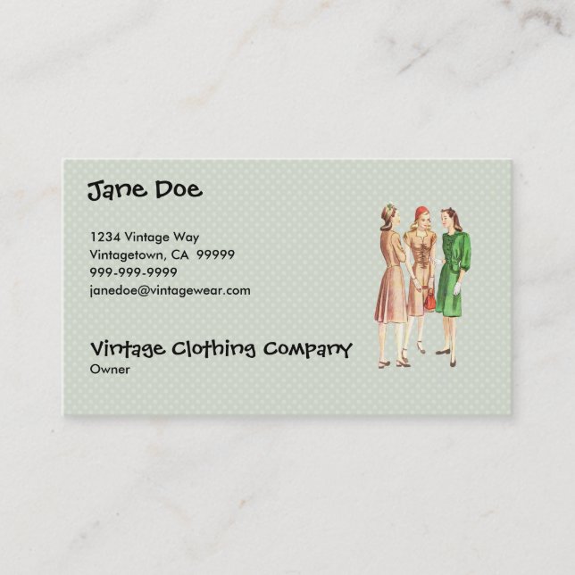 Vintage 1940s Fashion V2 Green Business Card (Front)