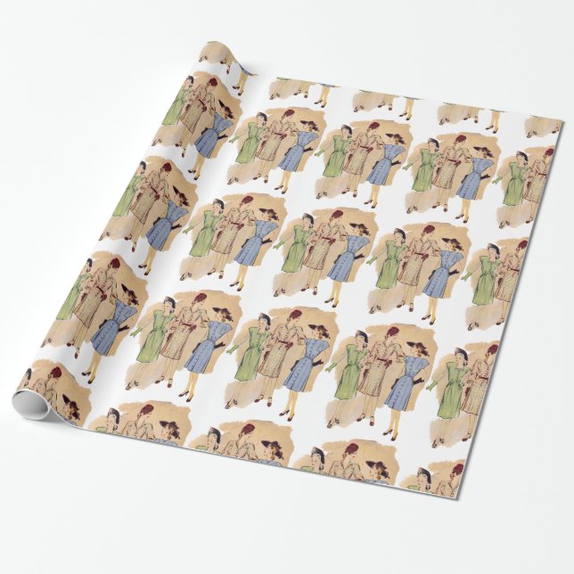 Vintage 1940s Fashion Wrapping Paper (Unrolled)